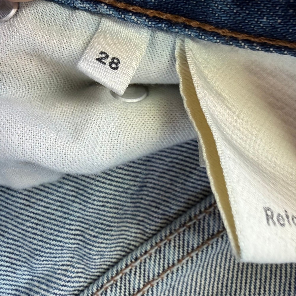Reformation Mid Crop Flare Jeans Baltic Wash Blue Button Fly Raw Hem Size 28 - Picture 4 of 12